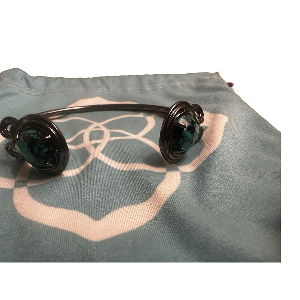 Kendra Scott Andy Pinch Cuff Bracelet Rare Gunmetal Variegated Teal Black‎